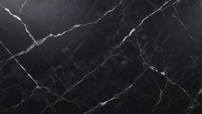 The primary subject of the image is a black marble countertop. The setting is a kitchen, with the countertop being the main focus of the scene. The visual style is a close-up of the marble countertop, showcasing its texture and pattern. The colors and mood of the image are predominantly dark, with the black marble countertop being the main source of contrast.