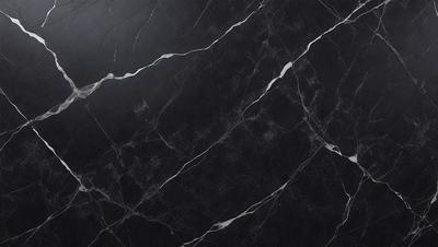 The primary subject of the image is a black marble countertop. The setting is a kitchen, with the countertop being the main focus of the scene. The visual style is a close-up of the marble countertop, showcasing its texture and pattern. The colors and mood of the image are predominantly dark, with the black marble countertop being the main source of contrast.
