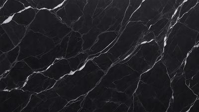 The primary subject of the image is a marble countertop with a black and white pattern. The setting is a kitchen, and the visual style is a close-up of the marble countertop. The colors and mood of the image are predominantly black and white, giving it a classic and elegant appearance.