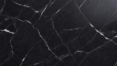 The primary subject of the image is a black marble countertop. The setting is a kitchen, with the countertop being the main focus of the scene. The visual style is a close-up of the marble countertop, showcasing its texture and pattern. The colors and mood of the image are predominantly dark, with the black marble countertop being the main source of contrast.