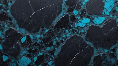 The primary subject of the image is a close-up of a marble countertop with a blue tint. The setting is a kitchen or bathroom counter, and the visual style is a photo. The dominant colors are blue and black, creating a modern and sophisticated atmosphere.