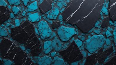 The primary subject of the image is a blue and black marble tile. The setting is a wall with a blue and black marble tile pattern. The visual style is a close-up of the tile, showcasing its intricate design. The colors and mood of the image are predominantly blue and black, creating a striking and elegant appearance.
