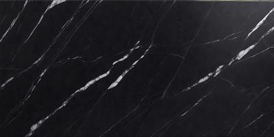 The primary subject of the image is a black marble countertop. The setting is a kitchen, with the countertop being the main focus of the scene. The visual style is a close-up of the marble countertop, showcasing its texture and pattern. The colors and mood of the image are predominantly dark, with the black marble countertop being the main source of contrast.