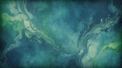 The primary subject of the image is a blue ocean with a greenish tint. The setting is a vast body of water, and the visual style is a combination of a photo and a painting. The colors and mood of the image are predominantly blue and green, creating a serene and calming atmosphere.