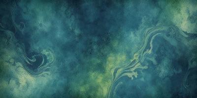 The primary subject of the image is a blue and green ocean scene. The setting is a vast body of water with a blue background. The visual style is a combination of a photo and digital art, creating a unique and artistic representation of the ocean. The dominant colors are blue and green, which evoke a sense of tranquility and natural beauty.
