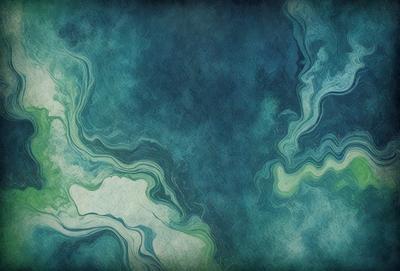 The primary subject of the image is a blue ocean with a greenish tint. The setting is a vast expanse of water, with no visible land or other objects. The visual style is a combination of a photo and a drawing, creating a unique and artistic representation of the ocean. The colors and mood of the image are calming and serene, with the blue and green hues evoking a sense of tranquility and depth.