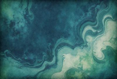 The primary subject of the image is a blue ocean with a few ripples. The setting is a vast body of water, and the visual style is a combination of a photo and a drawing. The colors and mood of the image are predominantly blue, creating a serene and calming atmosphere.
