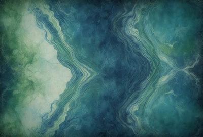 The primary subject of the image is a blue and green ocean scene. The setting is a large body of water with a blue and green color scheme. The visual style is a combination of a photo and digital art, creating a unique and artistic representation of the ocean. The colors and mood of the image are serene and calming, with the blue and green hues evoking a sense of tranquility and natural beauty.