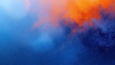 The primary subject of the image is a blue and orange cloudy sky. The setting is a blue background, and the visual style appears to be a photo. The colors and mood of the image are vibrant and dynamic, with the blue and orange hues creating a lively atmosphere.