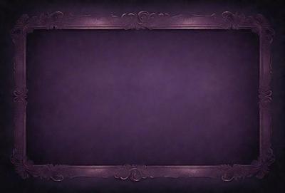 The primary subject of the image is a large, ornate frame with a purple background. The setting is a decorative, artistic display, possibly for a painting or drawing. The visual style is a combination of digital art and illustration, creating a unique and eye-catching design. The colors and mood of the image are predominantly purple, which gives it a sophisticated and elegant appearance.