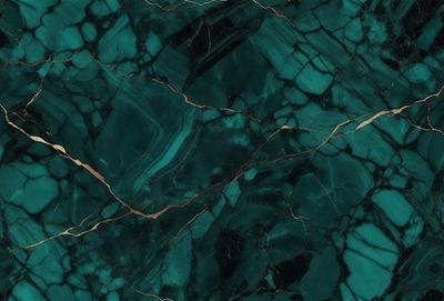 The primary subject of the image is a close-up of a marble countertop with a green and gold color scheme. The setting is a kitchen or bathroom counter, and the visual style is a photo. The countertop has a unique and elegant appearance, with the green and gold colors creating a sophisticated and luxurious atmosphere.