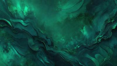 The primary subject of the image is a close-up of a green, swirling, and flowing water surface. The setting is underwater, with a blue background. The visual style is a combination of a photo and digital art, creating a unique and captivating scene. The dominant colors are green and blue, giving the image a calming and serene atmosphere.