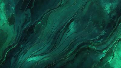 The primary subject of the image is a close-up of a green, swirling, and flowing pattern. The setting is a dark, blue-green background, which adds to the overall mood of the image. The visual style appears to be a combination of a photo and a digital art or illustration, creating a unique and captivating scene.