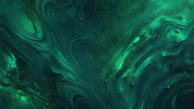 The primary subject of the image is a close-up of a green, swirling, and flowing pattern, which appears to be a digital art or illustration. The setting is a dark, blue-green background, creating a moody atmosphere. The visual style is a combination of digital art and illustration, with the swirling pattern being the main focus of the image. The colors and mood convey a sense of depth and intricacy, with the green and blue-green hues creating a captivating and vis