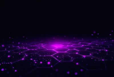 The primary subject of the image is a purple, hexagonal pattern. The setting is a dark background, which contrasts with the purple pattern. The visual style is a digital art or illustration, creating a unique and eye-catching design. The colors and mood of the image are predominantly purple, giving it a calm and soothing atmosphere.