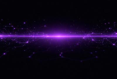 The primary subject of the image is a purple nebula, which is a three-dimensional space structure. The setting is a dark, starry sky, and the visual style is a digital art or illustration. The dominant colors are purple and black, creating a dramatic and mysterious atmosphere.