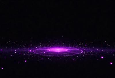 The primary subject of the image is a purple, hexagonal-shaped object, which appears to be a futuristic design. The setting is a dark, starry background, creating a contrasting and dramatic effect. The visual style is a combination of digital art and illustration, giving the image a unique and captivating appearance. The colors and mood of the image are predominantly purple, which evokes a sense of mystery and intrigue.