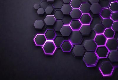 The primary subject of the image is a purple hexagonal pattern. The setting is a dark background, which contrasts with the purple hexagons. The visual style is a digital art or illustration, as the hexagons are arranged in a visually appealing manner. The colors and mood of the image are predominantly purple, creating a sense of calmness and sophistication.