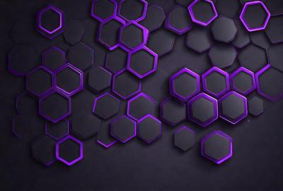 The primary subject of the image is a pattern of hexagonal shapes, which are purple in color. The setting is a dark background, which contrasts with the bright purple hexagons. The visual style is a combination of digital art and illustration, creating a unique and eye-catching design. The dominant colors are purple and black, giving the image a bold and striking appearance.