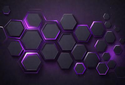 The primary subject of the image is a purple and black geometric pattern. The setting is a dark background, which contrasts with the bright colors of the pattern. The visual style is a combination of digital art and illustration, creating a unique and eye-catching design. The dominant colors are purple and black, giving the image a bold and modern appearance.