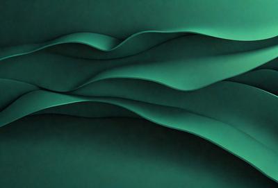 The primary subject of the image is a green, curved surface that resembles a wave or a flowing waterfall. The setting is a dark, possibly green, background that contrasts with the curved surface. The visual style appears to be a digital art or illustration, as the curved surface is smooth and well-defined. The colors and mood of the image are predominantly green, creating a serene and calming atmosphere.