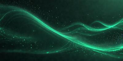 The primary subject of the image is a green, swirling, and flowing pattern. The setting is a dark background, which contrasts with the vibrant green color of the pattern. The visual style appears to be a digital art or illustration, as the pattern is intricate and detailed. The colors and mood of the image are predominantly green, creating a sense of movement and energy.