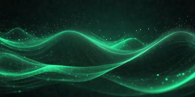 The primary subject of the image is a green wave or a green water-like substance. The setting is a dark background, which creates a contrast with the green wave. The visual style appears to be a digital art or illustration, as the wave is depicted in a detailed and artistic manner. The colors and mood of the image are predominantly green, giving it a calm and serene atmosphere.