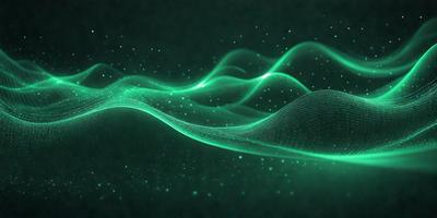 The primary subject of the image is a green wave or a green light effect. The setting is a dark background, which contrasts with the green light or wave. The visual style appears to be a digital art or illustration, as the green light or wave is the main focus of the image. The colors and mood of the image are predominantly green, creating a serene and calming atmosphere.