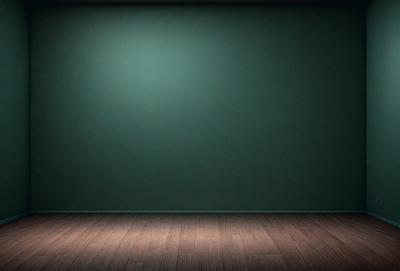 The primary subject of the image is a large, empty room with a green wall. The setting is a dark room with a green wall, and the visual style is a photo. The colors and mood of the image are dark and moody, with the green wall being the dominant color.