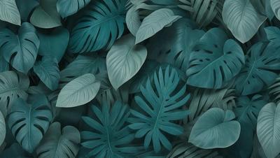 The primary subject of the image is a large group of green leaves, which are the main objects in the scene. The leaves are arranged in a dense, overlapping pattern, creating a visually striking and lush environment. The setting appears to be a natural outdoor space, with the leaves covering a significant portion of the background. The visual style of the image is a close-up of the leaves, emphasizing their intricate details and textures. The dominant colors in the image are green, which gives the scene a fresh and v