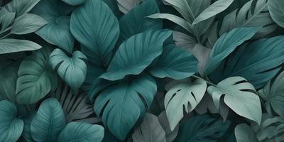 The image features a large, leafy plant with a blue hue, possibly a fern or a similar type of plant. The plant is surrounded by a lush, green environment, creating a serene and natural atmosphere. The visual style of the image is a combination of photo and digital art, giving it a unique and artistic appearance. The dominant colors in the image are blue and green, which contribute to the overall mood of the scene.