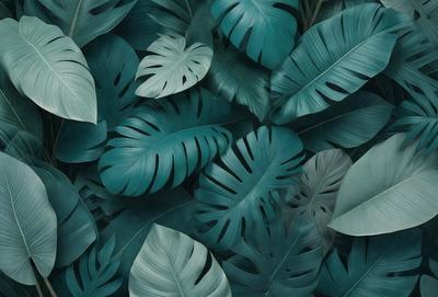 The image features a large group of green leaves, possibly from a plant or a painting. The leaves are arranged in a dense and vibrant manner, creating a lush and colorful scene. The primary subject of the image is the green leaves, which are the main focus and the center of attention. The setting is a natural environment, with the leaves being the main element in the scene. The visual style of the image is a close-up of the leaves, showcasing their intricate details and textures. The colors and m