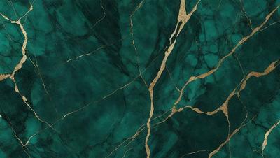 The primary subject of the image is a close-up of a green marble wall with gold veins. The setting is a room with a green marble wall, and the visual style is a photo. The dominant colors are green and gold, creating a luxurious and elegant atmosphere.