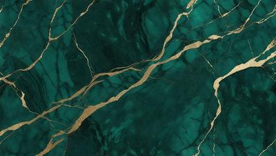 The primary subject of the image is a green marble wall with gold accents. The setting is a room with a green marble wall as the main focus. The visual style is a close-up of the marble wall, showcasing its intricate design. The colors and mood of the image are predominantly green and gold, creating a luxurious and elegant atmosphere.