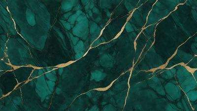 The primary subject of the image is a close-up of a marble wall with a gold-colored design. The setting is a room with a green background, which adds to the overall atmosphere. The visual style is a combination of a photo and digital art, creating a unique and intricate design. The colors and mood of the image are predominantly green and gold, giving it a luxurious and elegant appearance.