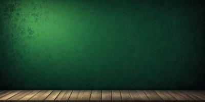 The primary subject of the image is a green wall with a light shining on it. The setting is a room with a wooden floor. The visual style is a digital art, illustration, or drawing. The dominant colors are green and white, creating a calm and serene atmosphere.