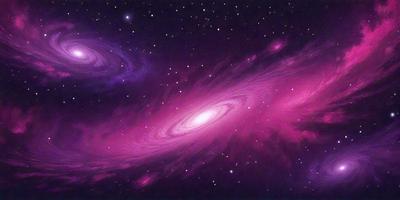 The primary subject of the image is a purple nebula, which is a large, swirling mass of gas and dust in space. The setting is a dark, starry sky, with the nebula being the main focus of the image. The visual style is a digital art or illustration, creating a vibrant and colorful representation of the nebula. The colors and mood of the image are predominantly purple, giving it a serene and celestial atmosphere.