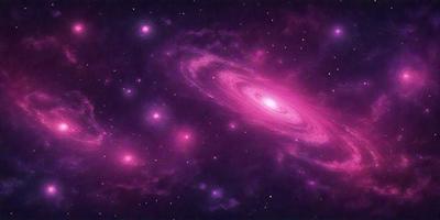 The primary subject of the image is a purple nebula, which is a large, cloud-like structure in space. The setting is a dark, starry sky, with the nebula being the main focus of the image. The visual style is a combination of a photo and digital art, creating a unique and captivating representation of the nebula. The colors and mood of the image are predominantly purple, giving it a serene and celestial atmosphere.