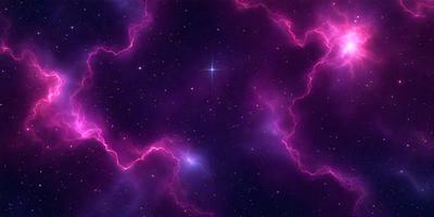 The primary subject of the image is a purple nebula with a star in the center. The setting is a dark, star-filled sky, and the visual style is a digital art or illustration. The dominant colors are purple and pink, creating a serene and celestial atmosphere.