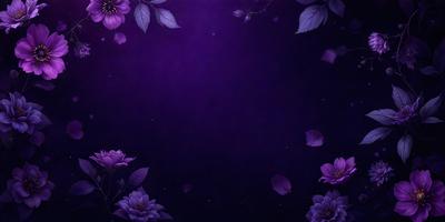 Purple flowers are the primary subject of the image. They are scattered throughout the scene, with some appearing in the foreground and others in the background. The setting is a dark, purple background, which adds to the overall mood of the image. The visual style is a combination of photo and digital art, creating a unique and artistic representation of the purple flowers.