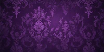 The primary subject of the image is a purple and white floral pattern. The setting is a wall, and the visual style is a patterned wallpaper. The dominant colors are purple and white, creating a calm and elegant atmosphere.