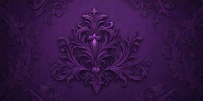 The primary subject of the image is a purple wall with a decorative design. The setting is a room with a purple wallpaper, and the visual style appears to be a digital art or illustration. The colors and mood of the image are predominantly purple, creating a calm and serene atmosphere.