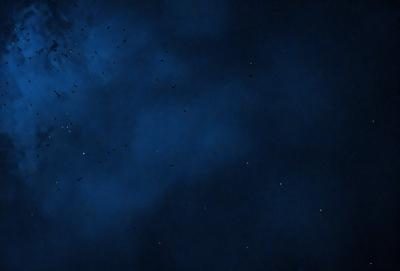 The primary subject of the image is a night sky filled with a large number of birds flying. The setting is a dark, cloudy night, and the visual style is a photo. The colors and mood of the image are predominantly dark and moody, with the birds being the main source of light and movement in the scene.
