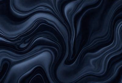 The primary subject of the image is a blue and black patterned surface, which appears to be a wall or a piece of artwork. The setting is a dark room, and the visual style is a close-up of the patterned surface. The colors and mood of the image are predominantly dark and moody, with the blue and black pattern creating a striking contrast against the dark background.