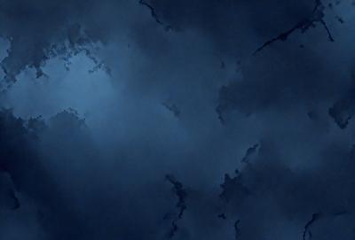 The primary subject of the image is a cloudy blue sky. The setting is a dark, cloudy night with a few clouds visible in the sky. The visual style is a digital art or illustration, as the clouds are depicted in a detailed and artistic manner. The colors and mood of the image are predominantly dark and moody, with the blue sky and clouds creating a dramatic and atmospheric scene.