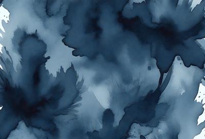 The primary subject of the image is a blue and white painting of a flower. The setting is a blue background, and the visual style appears to be a digital art or illustration. The dominant colors are blue and white, creating a calm and serene atmosphere.
