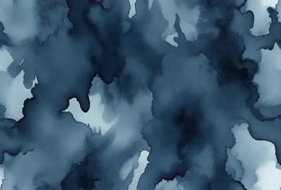 The primary subject of the image is a blue and black abstract painting. The setting is a blue background, and the visual style is a painting. The dominant colors are blue and black, creating a moody and artistic atmosphere.