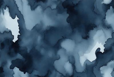 The primary subject of the image is a blue and white painting of a cloudy sky. The setting is a dark blue background, which contrasts with the lighter blue and white cloudy sky. The visual style is a painting, which gives the image a more artistic and creative appearance. The dominant colors are blue and white, creating a calm and serene atmosphere.