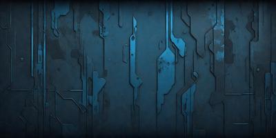 The primary subject of the image is a blue wall with a pattern of metal-like shapes. The setting is a room with a blue background. The visual style is a combination of digital art and illustration. The dominant colors are blue and silver, creating a modern and sleek atmosphere.