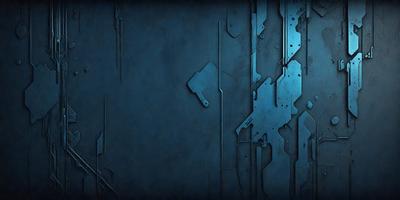 The primary subject of the image is a blue wall with a metallic texture. The setting is a room with a blue wall, and the visual style is a digital art or illustration. The dominant colors are blue and silver, creating a calm and serene atmosphere.